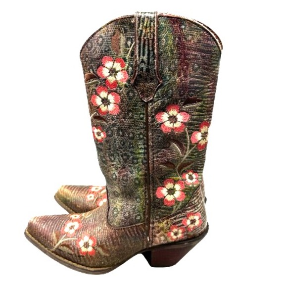 Durango‎ 12" Floral Embroidered Western Boots 6 M Brown Leather Cowgirl Landman - Picture 2 of 12